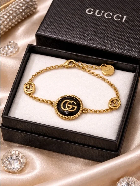 Gucci Gold and Black GG Rope-Edge Chain Bracelet - Picture 3 of 8